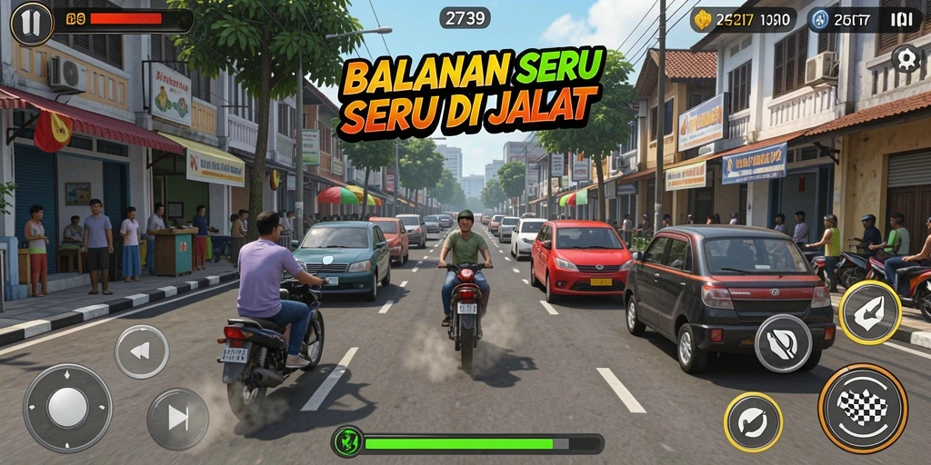 Tampilan gambar dari gameplay Racing dengan mobil melesat.