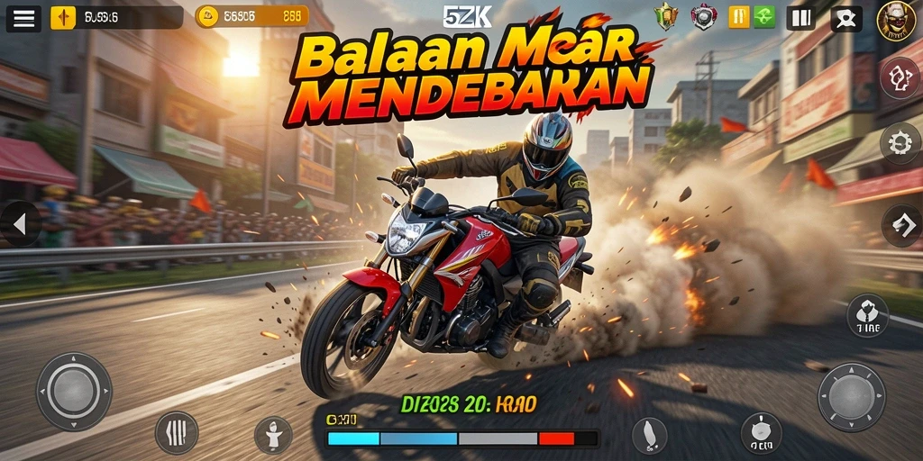 Tampilan gameplay seru dalam balapan motor di 5ZK.