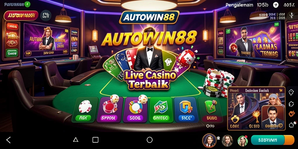 Screenshot utama AUTOWIN88 menampilkan dealer live yang ramah dalam aksi permainan kasino.