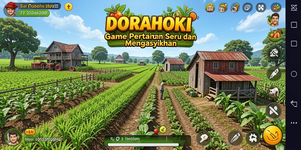 Tampilan menarik dari gameplay DORAHOKI yang menampilkan aktivitas pertanian.