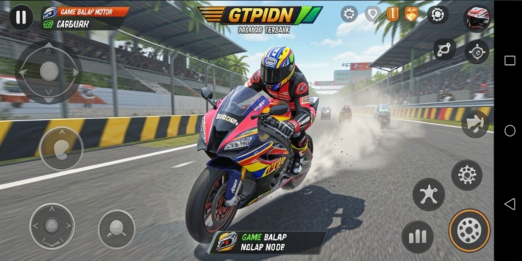 Gameplay GTPIDN menampilkan aksi balapan motor yang seru.