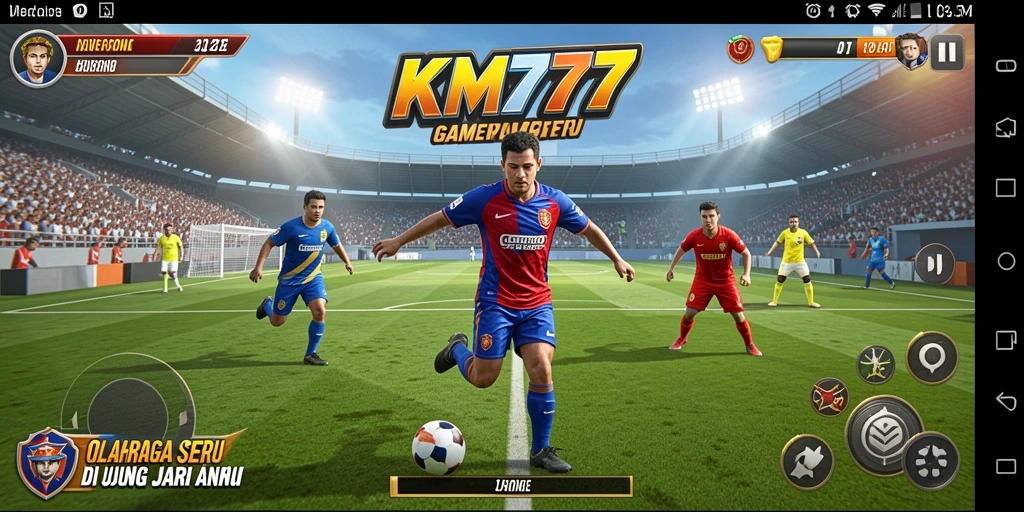 Tampilan gameplay KM777 dengan grafis yang memukau di arena olahraga.