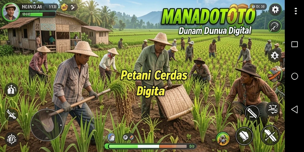 Tampilan gameplay seru di MANADOTOTO dengan aktivitas bertani.
