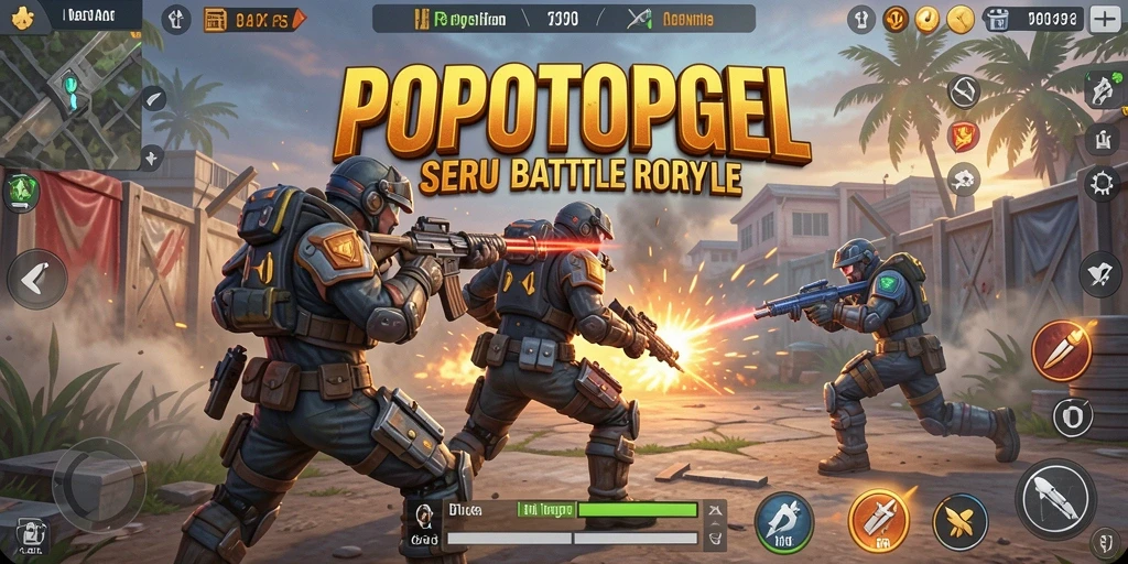 Tampilan gameplay seru dan mendebarkan dari POPOTOPGEL di arena Battle Royale.