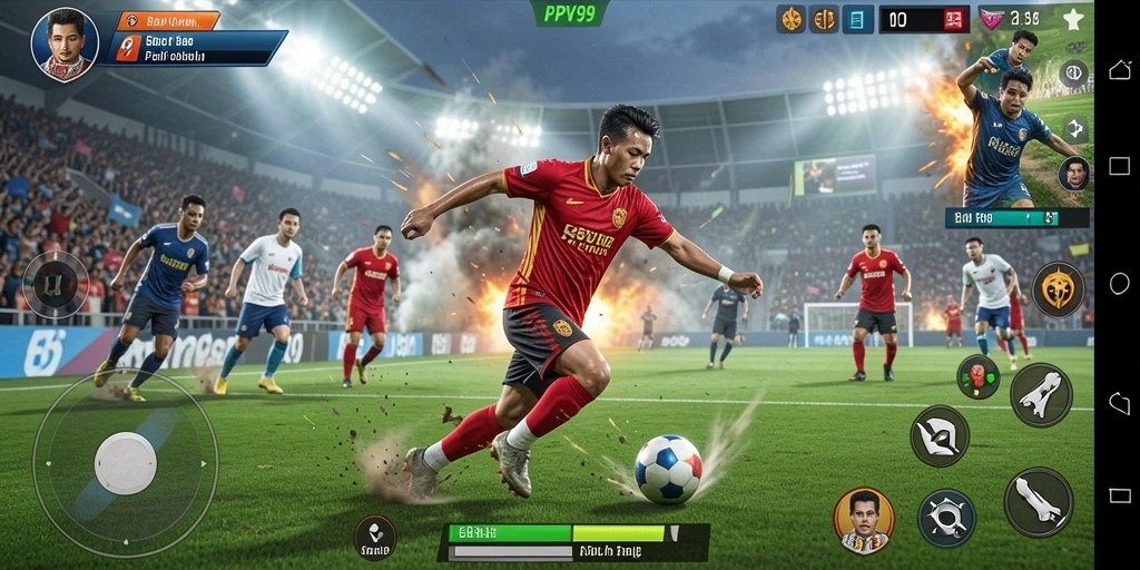 Tampilan gameplay PPV99 yang menegangkan di lapangan sepak bola.
