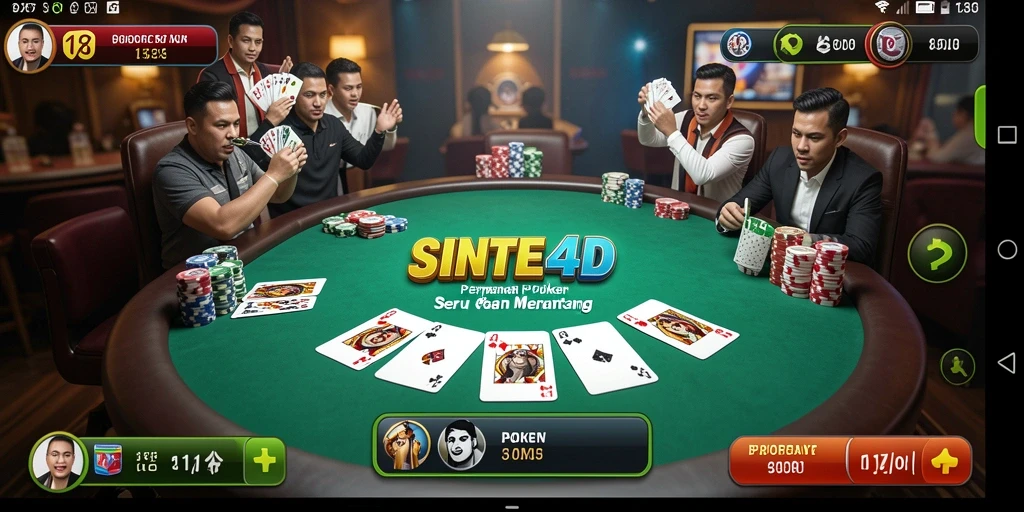 Screenshot gameplay SINTE4D menampilkan suasana meja poker yang menarik.