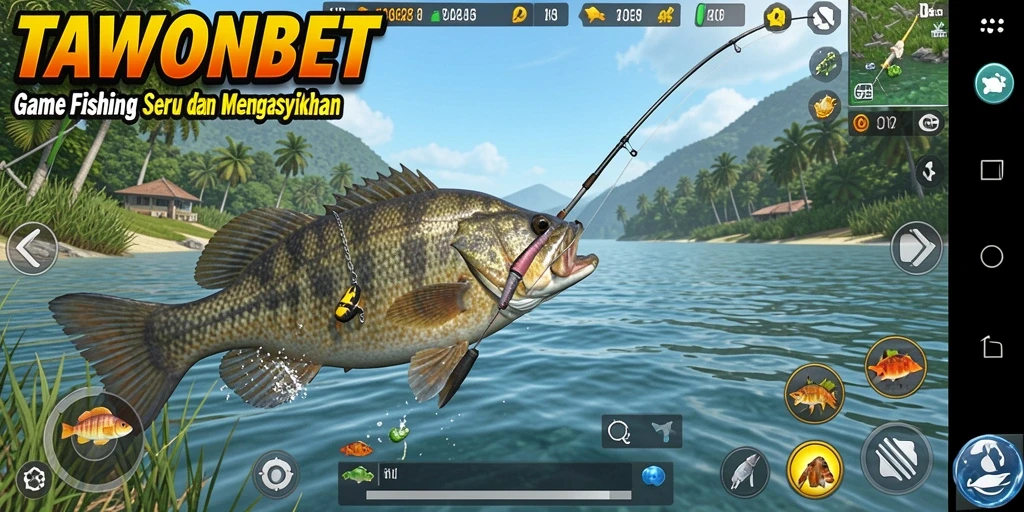 Tangkapan layar utama gameplay TAWONBET menampilkan keseruan memancing di lautan.