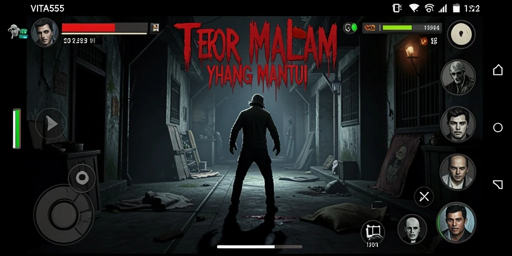 Screenshot gameplay VITA555 menampilkan suasana mencekam dan makhluk menyeramkan.